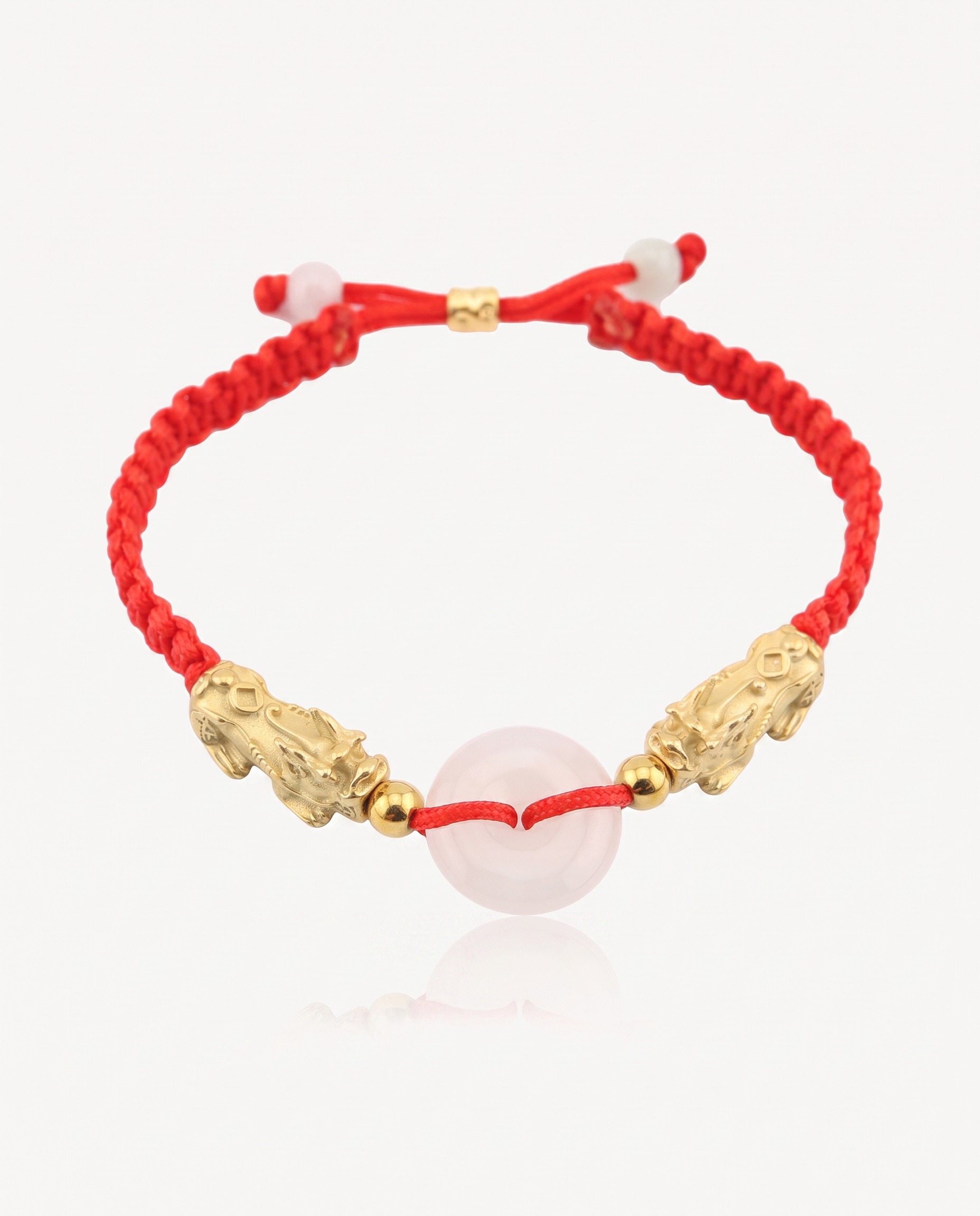 Double Pixiu Dragon with Jade Adjustable Red String Bracelet, alternate view