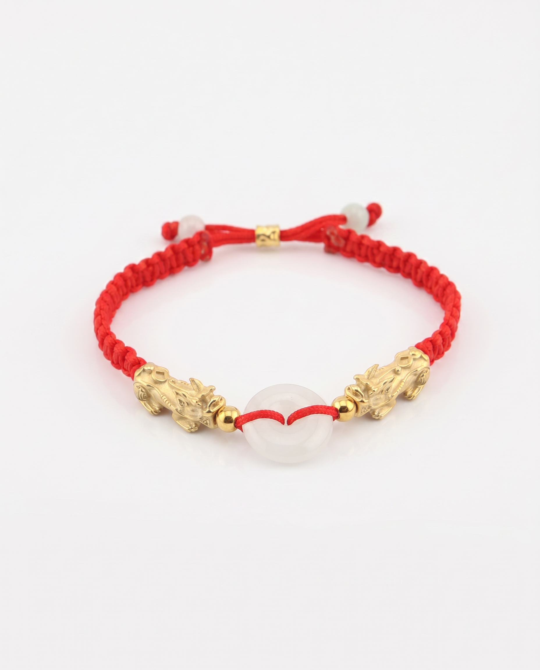 Double Pixiu Dragon with Jade Adjustable Red String Bracelet