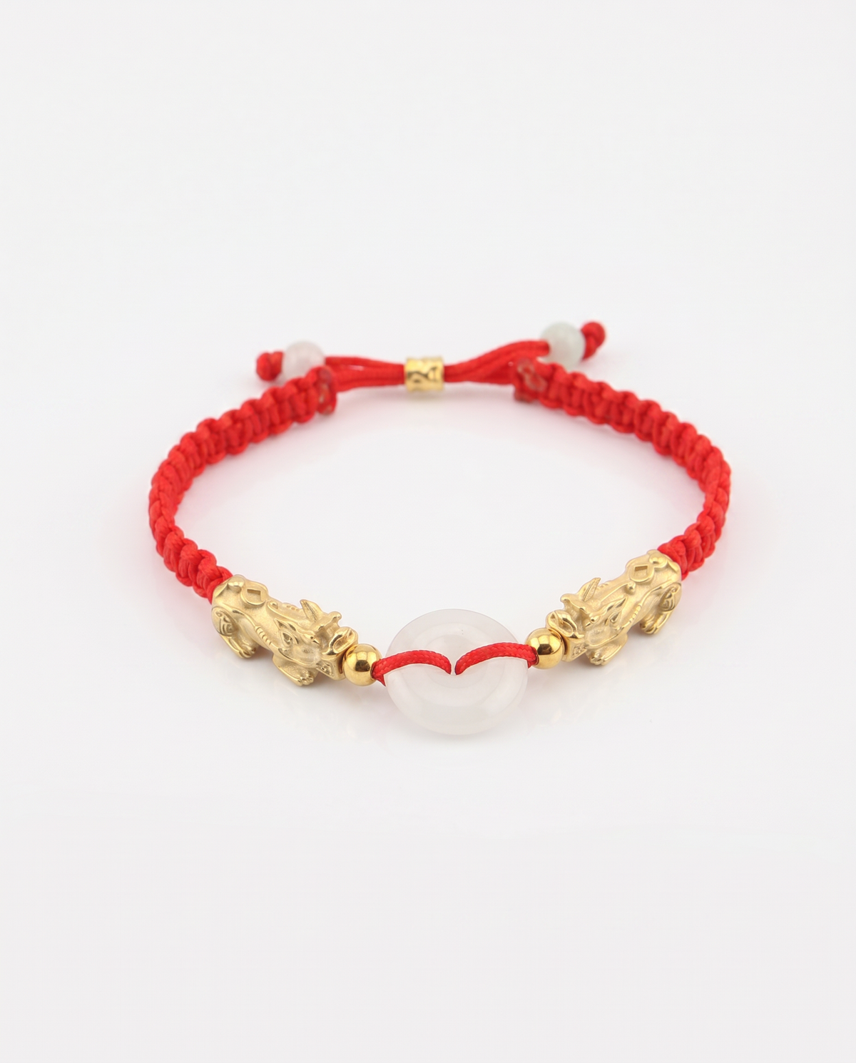 Double Pixiu Dragon with Jade Adjustable Red String Bracelet
