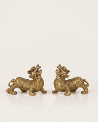 brass pixiu covered in coins pair