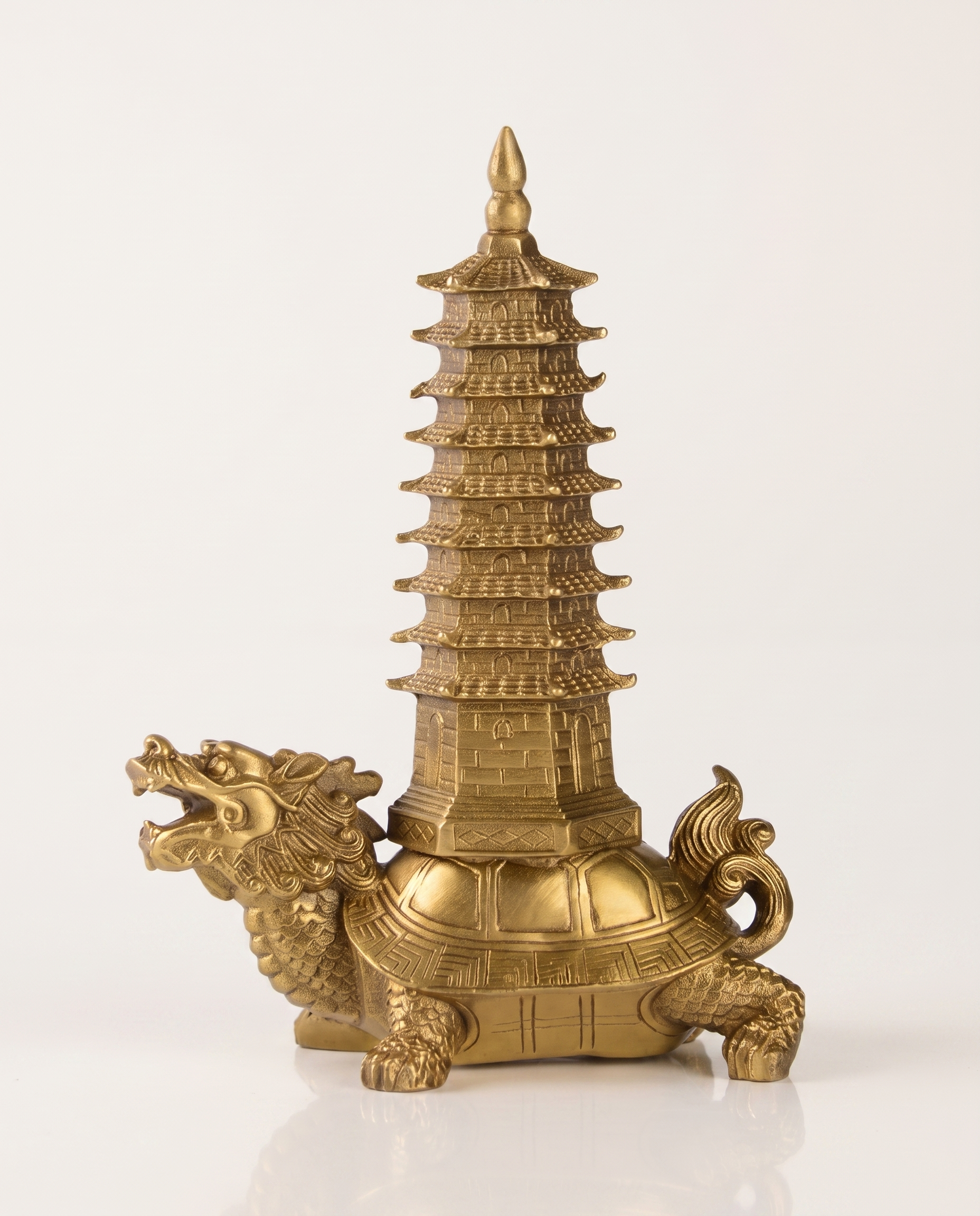 brass gold dragon turtle with pagoda statue