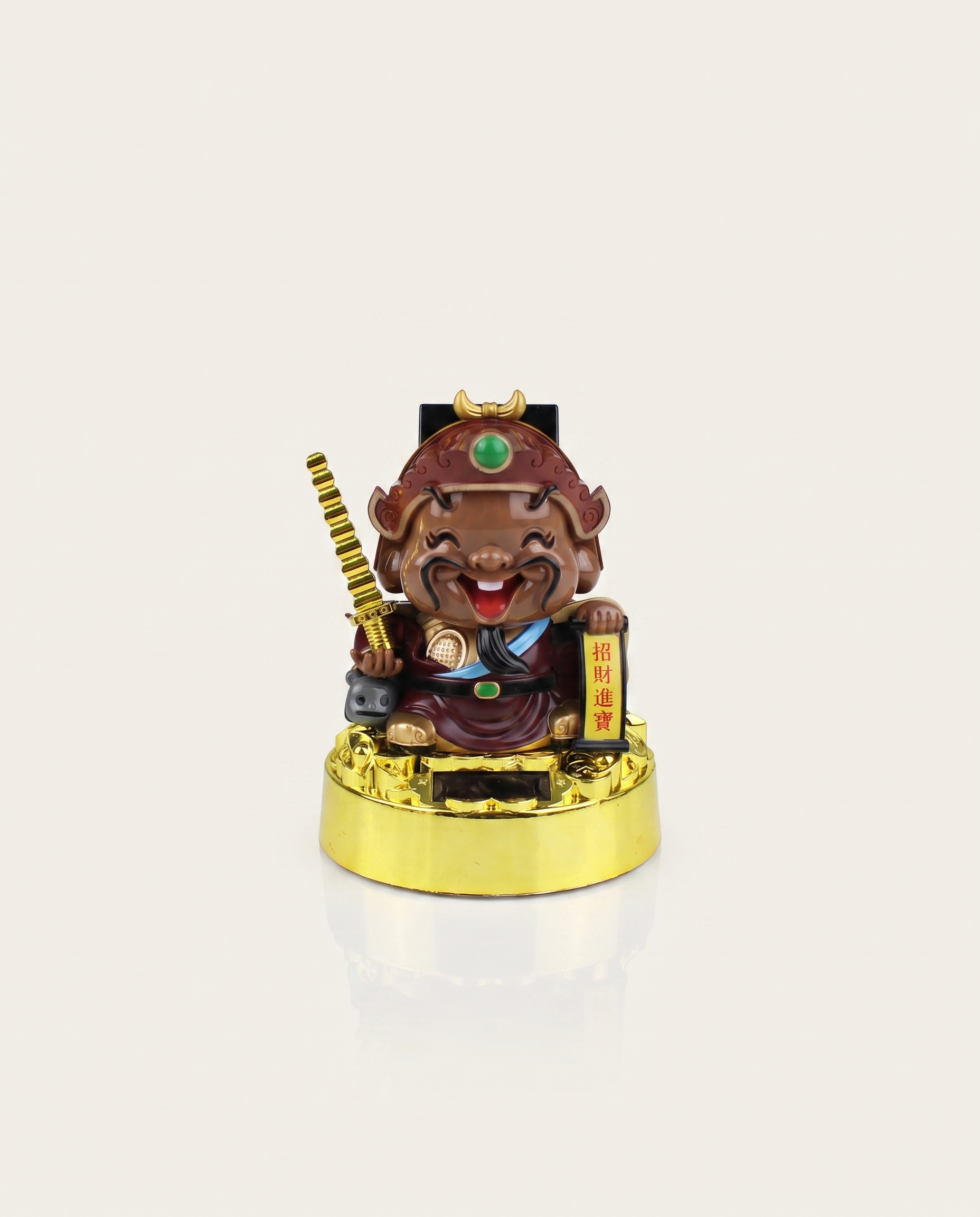 five wealth god solar powered nodding head statue