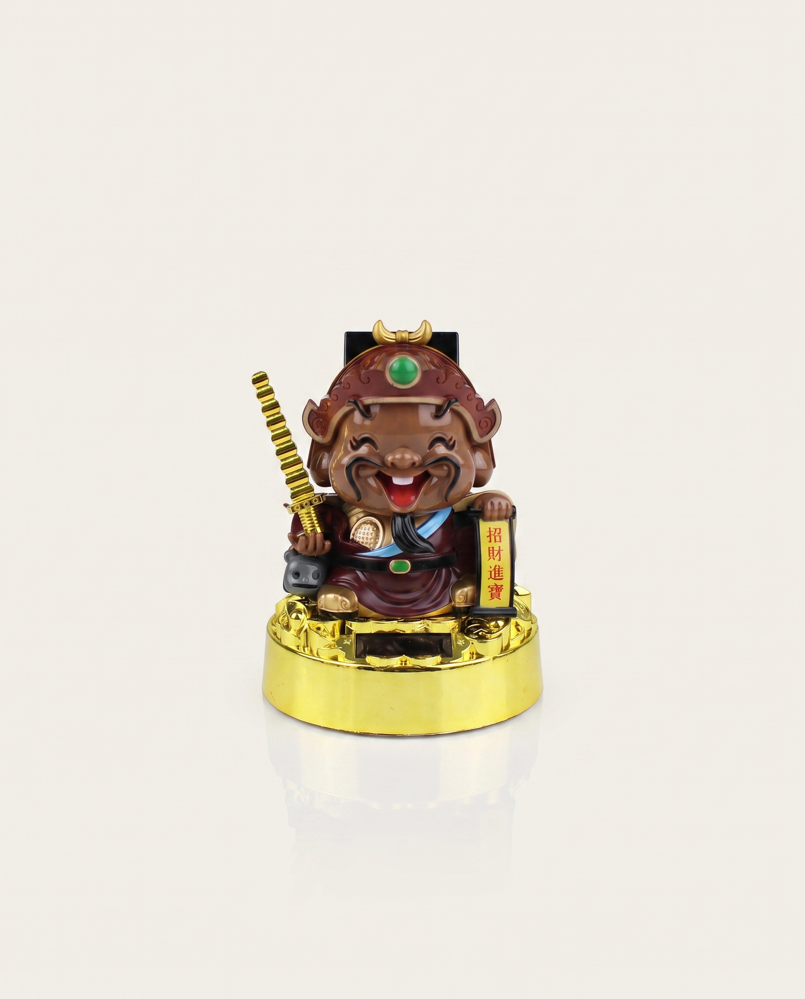 five wealth god solar powered nodding head statue