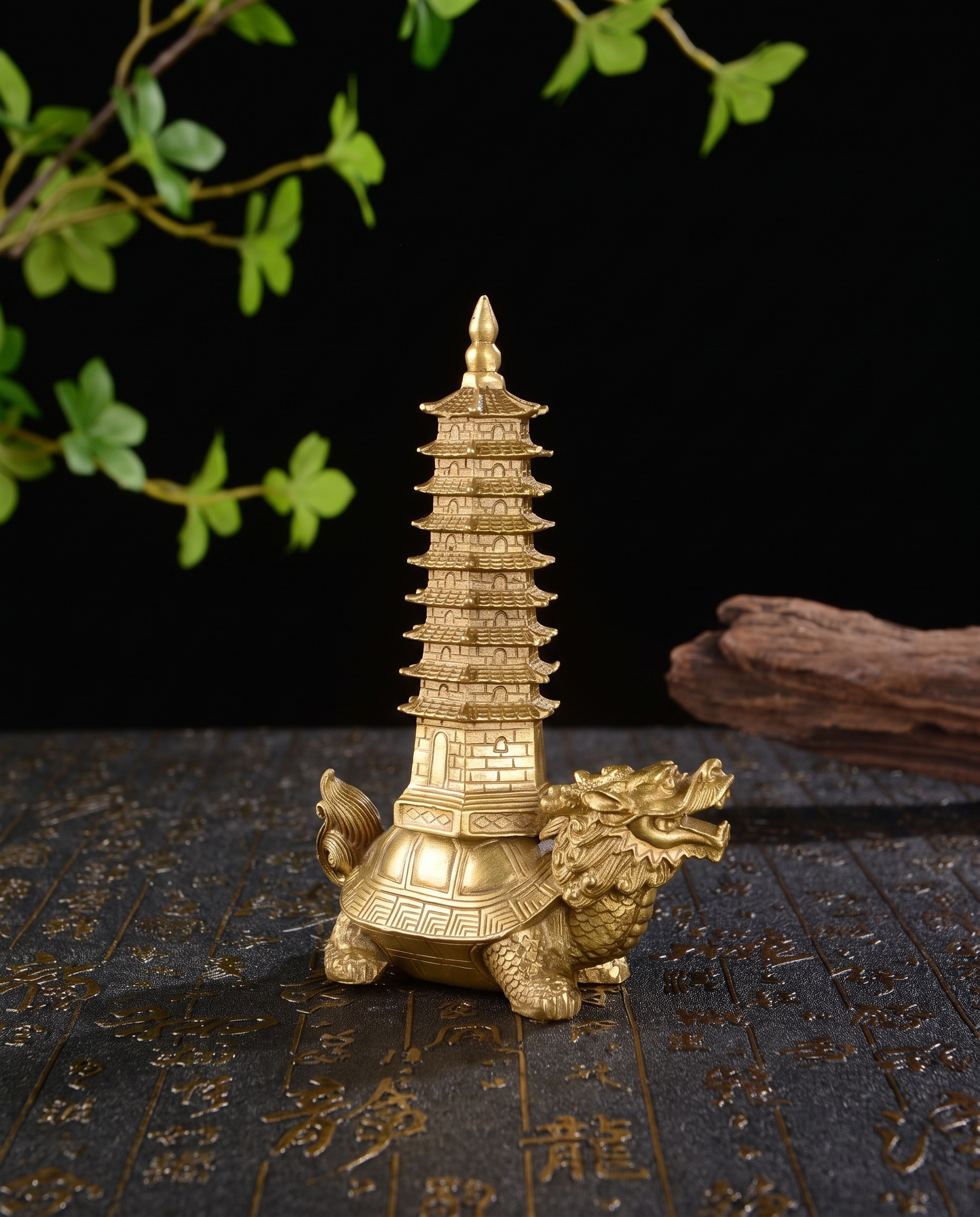 Brass Gold Dragon Turtle With Pagoda Statue photo 3