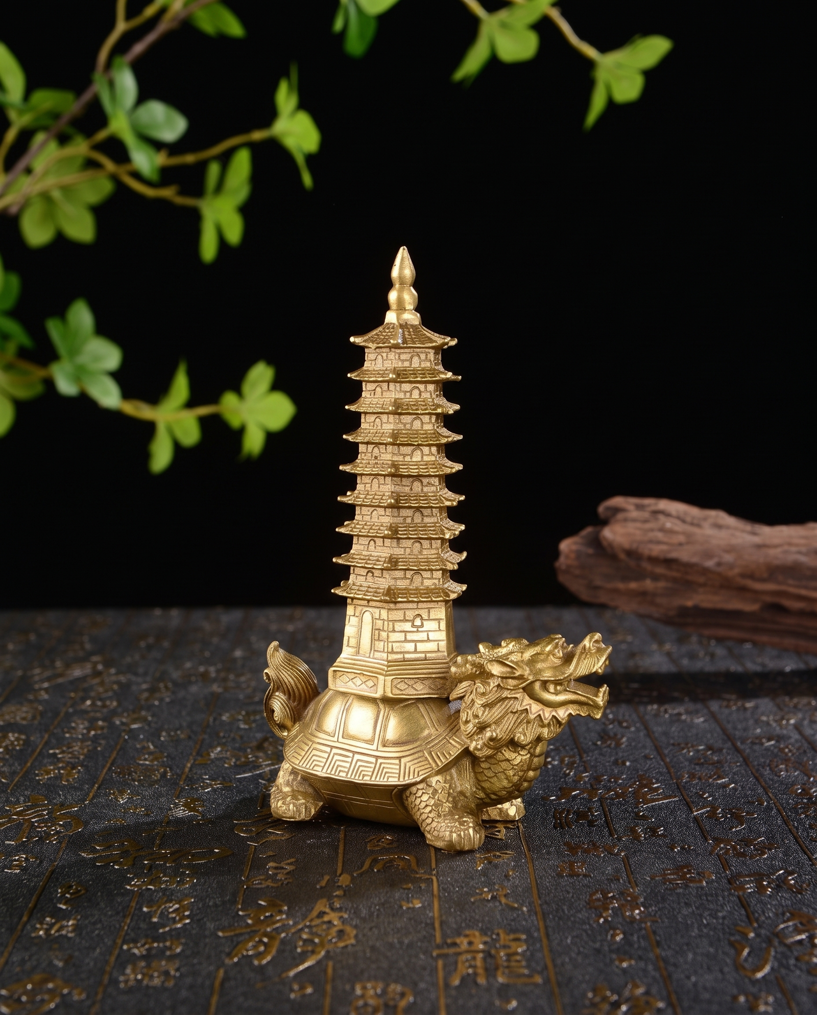 Brass Gold Dragon Turtle With Pagoda Statue photo 3
