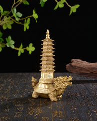 Brass Gold Dragon Turtle With Pagoda Statue photo 3