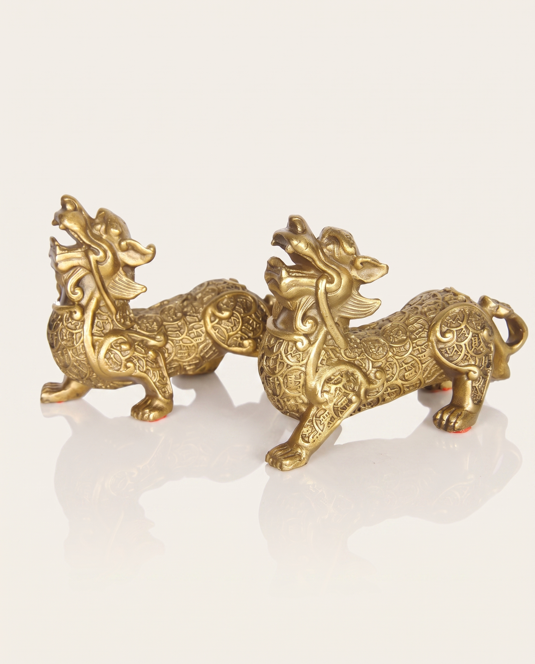 Brass Pixiu Covered In Coins Pair photo 3