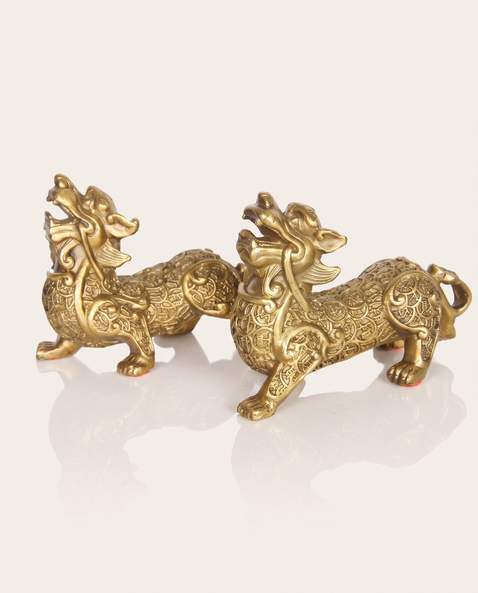 Brass Pixiu Covered In Coins Pair photo 3