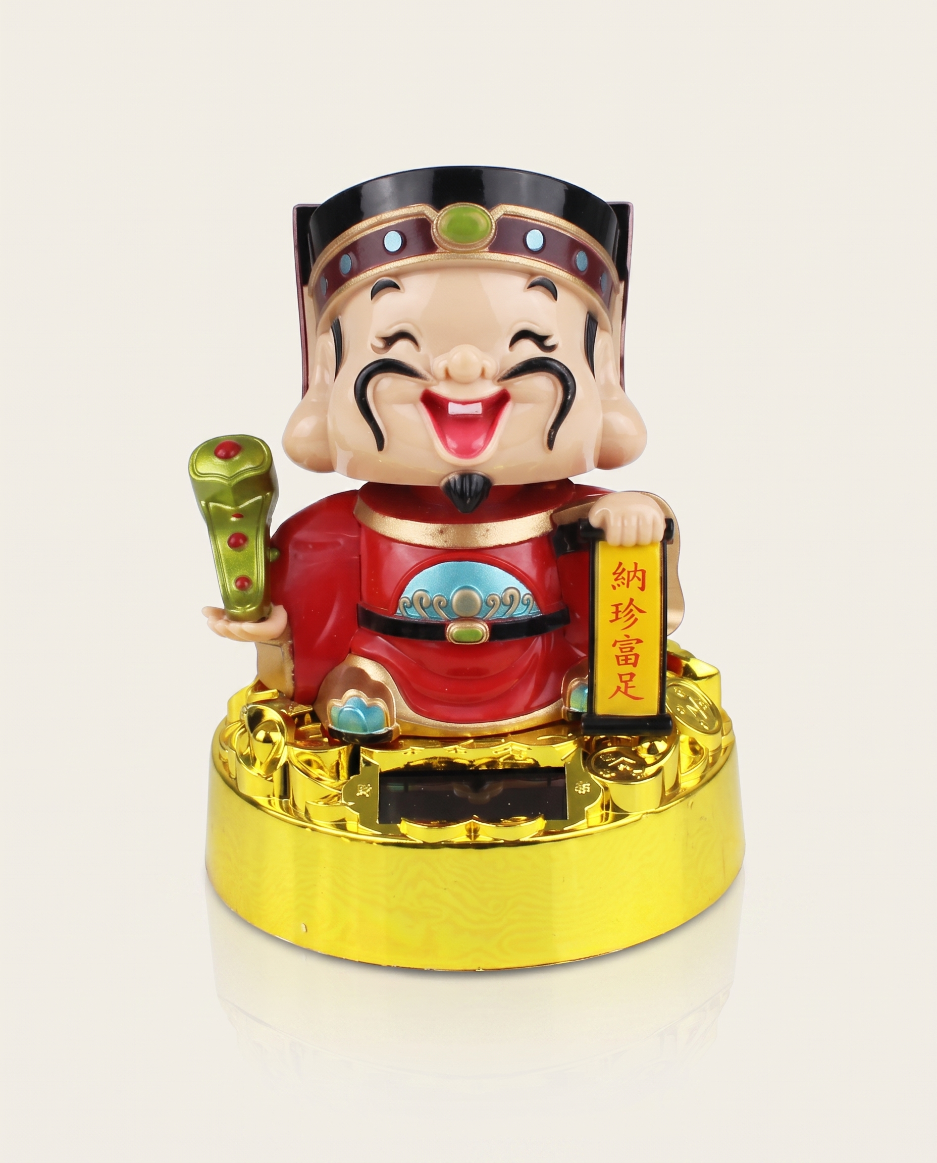 Five Wealth God Solar Powered Nodding Head Statue photo 5
