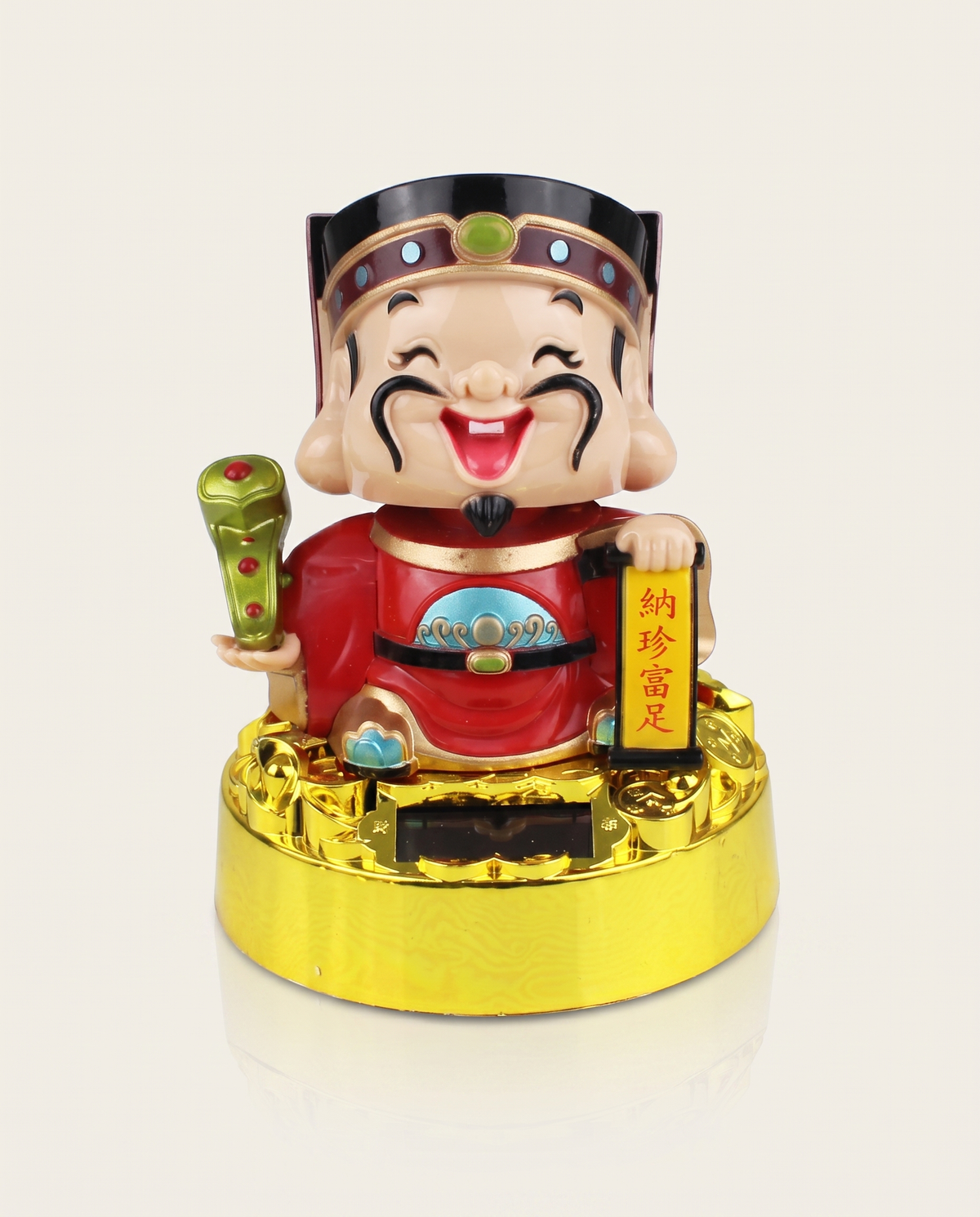 Five Wealth God Solar Powered Nodding Head Statue photo 5