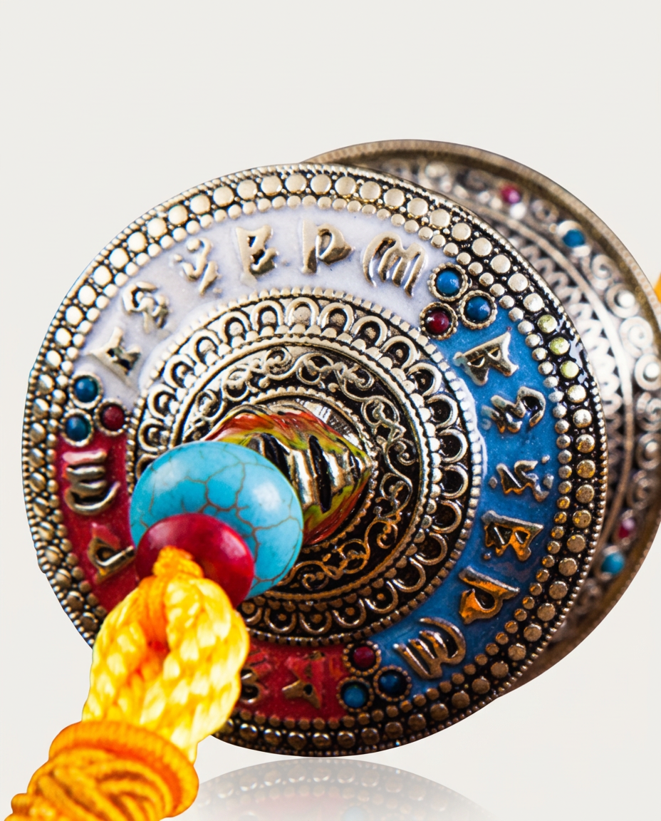 Rainbow Tibetan prayer wheel charm - studio photo