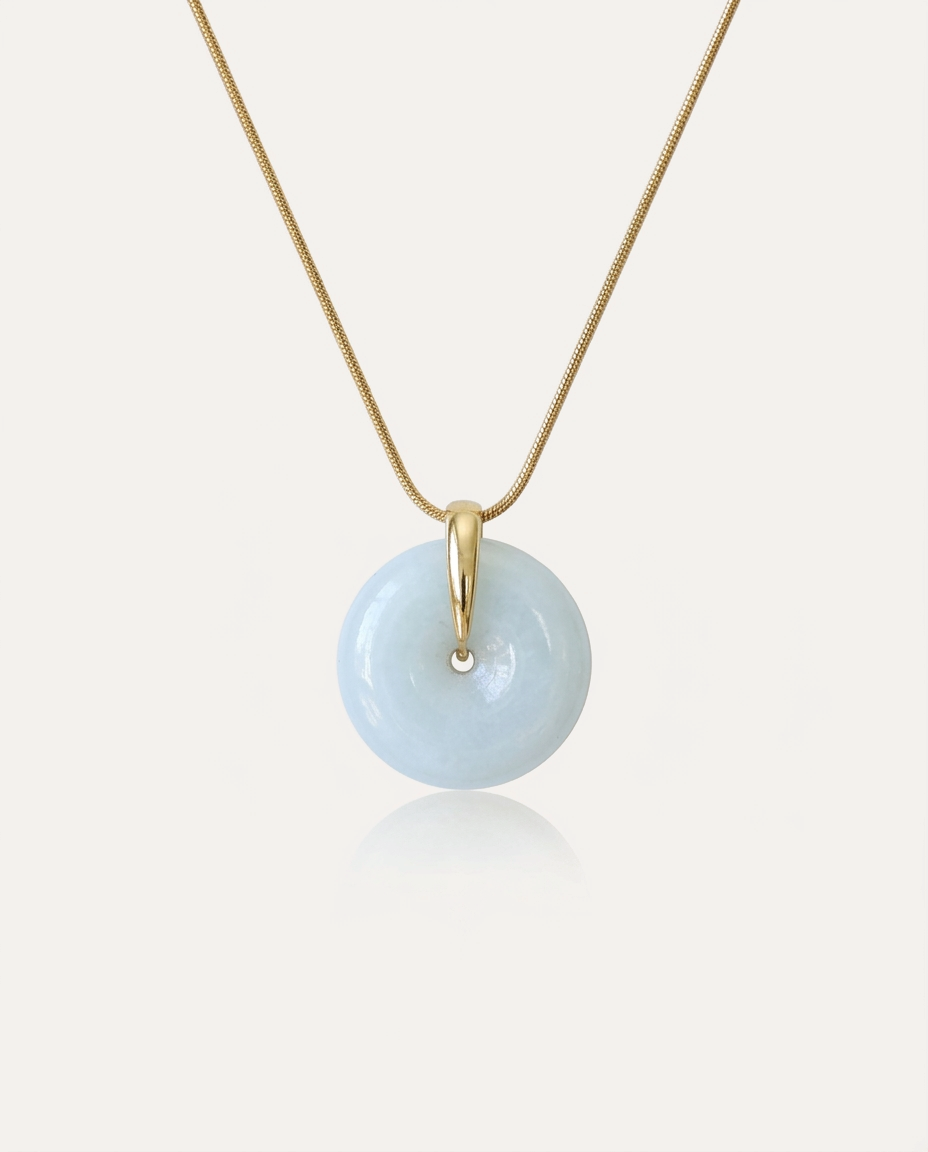 Jade Bi Disc Necklace on ivory background