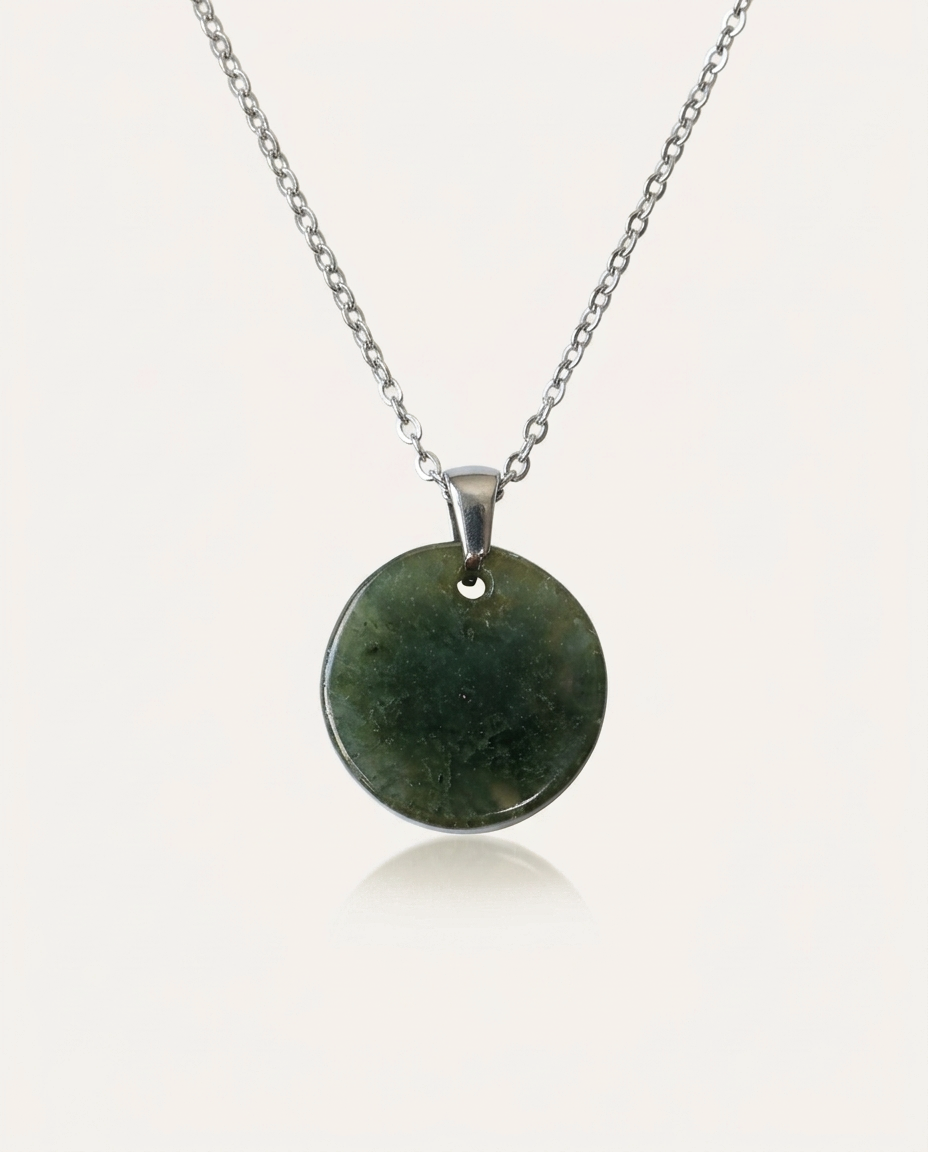 Jade Donut Necklace on ivory background