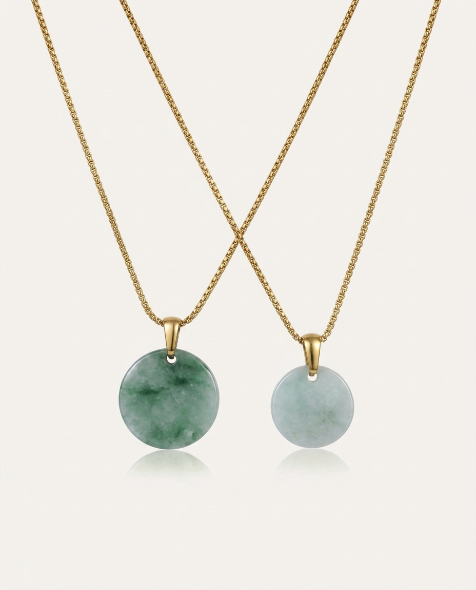 Jade Donut Necklace on ivory background
