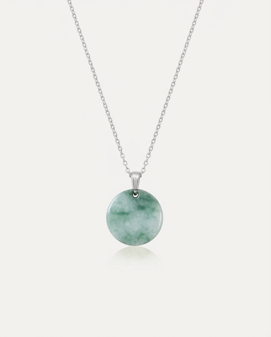 Jade Donut Necklace on ivory background