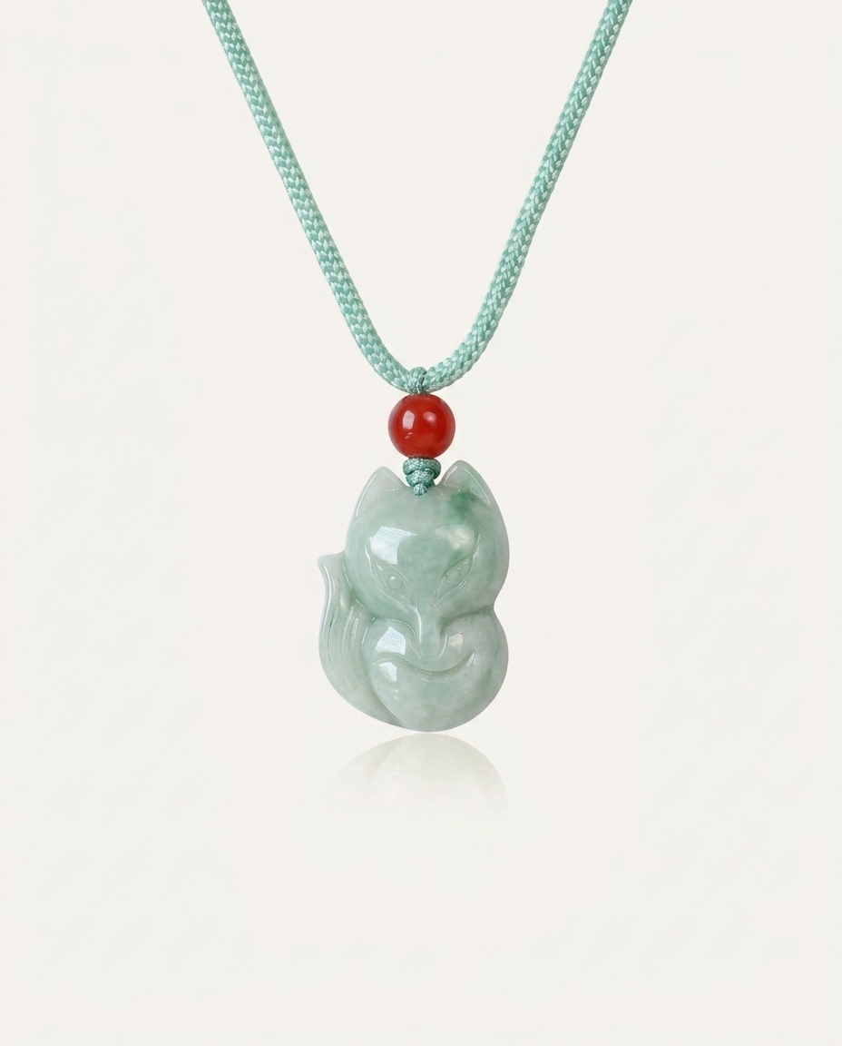 Jade Fox Necklace on ivory background