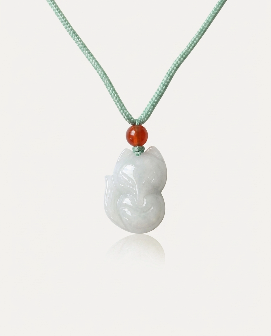 Jade Fox Necklace on ivory background