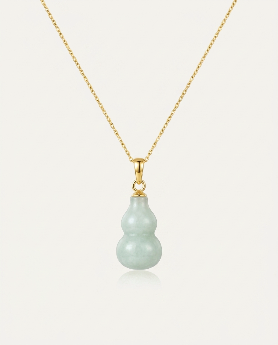 Jade Hulu Gourd Necklace on ivory background