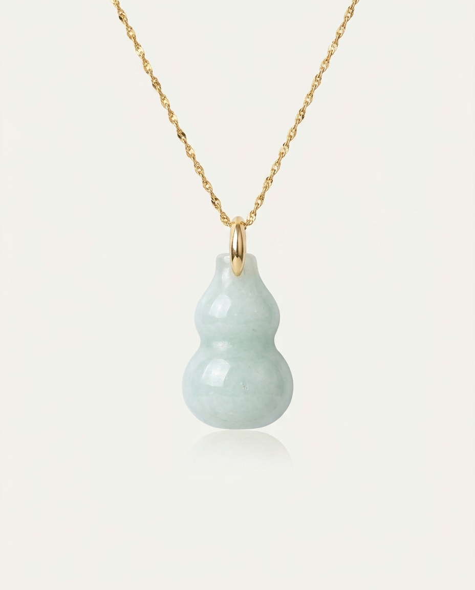 Jade Hulu Gourd Necklace on ivory background