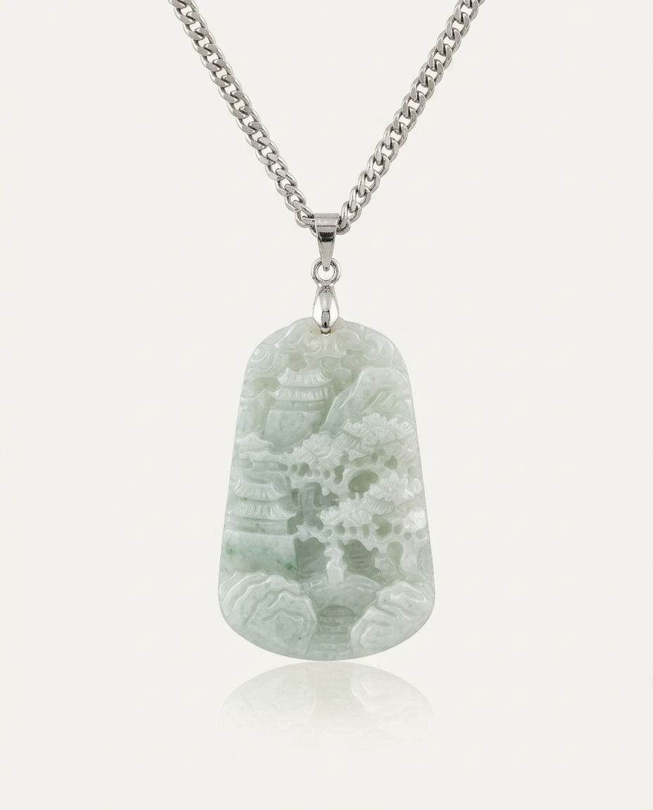 Jade Cloud Temple Necklace on ivory background