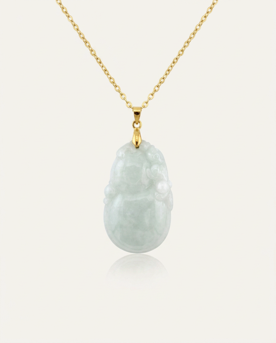 Jade Pixiu Hulu Necklace on ivory background