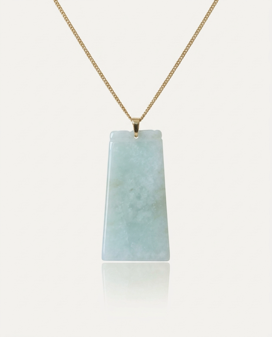 Jade Tablet Necklace on ivory background