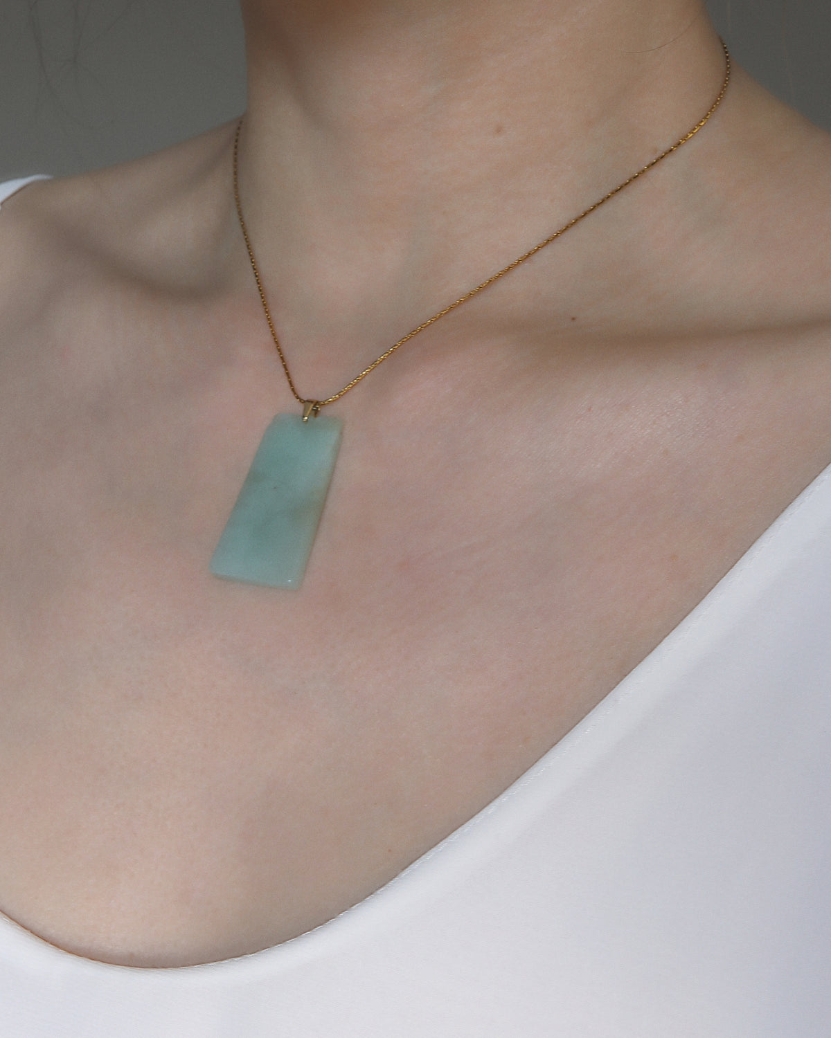 Jade Tablet Necklace worn