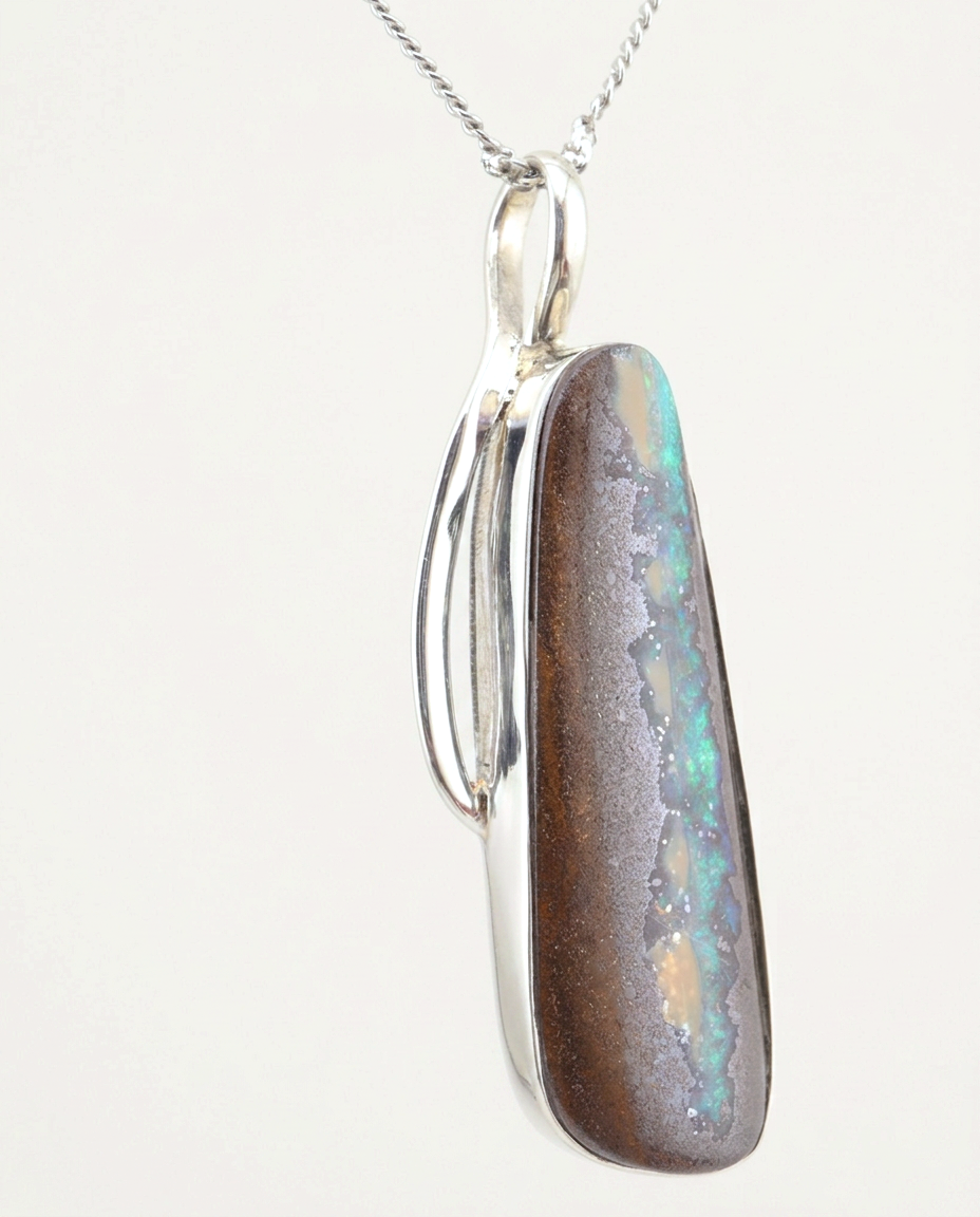 Light Pillar Solid Australian Opal Necklace