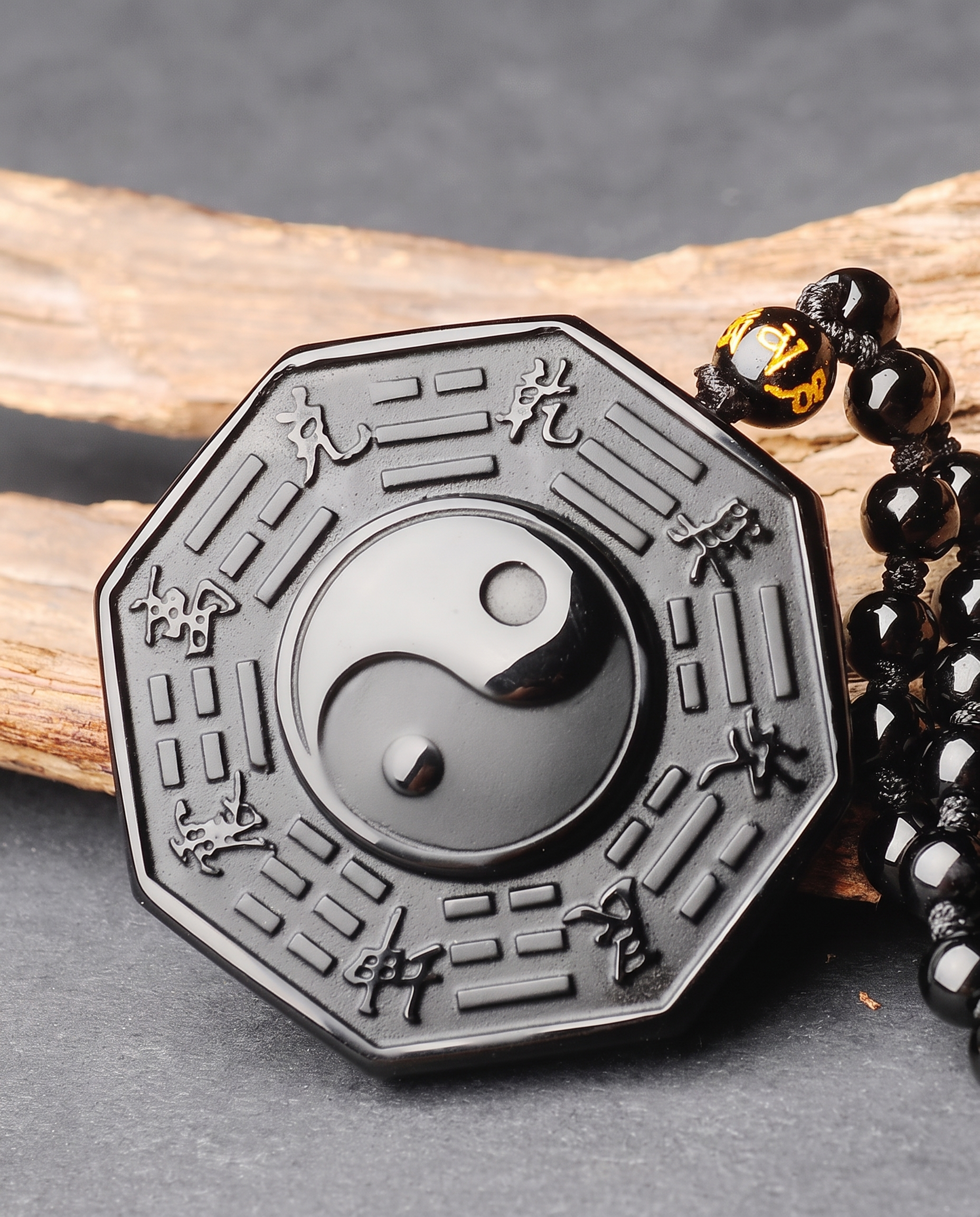 Obsidian Bagua Necklace detail