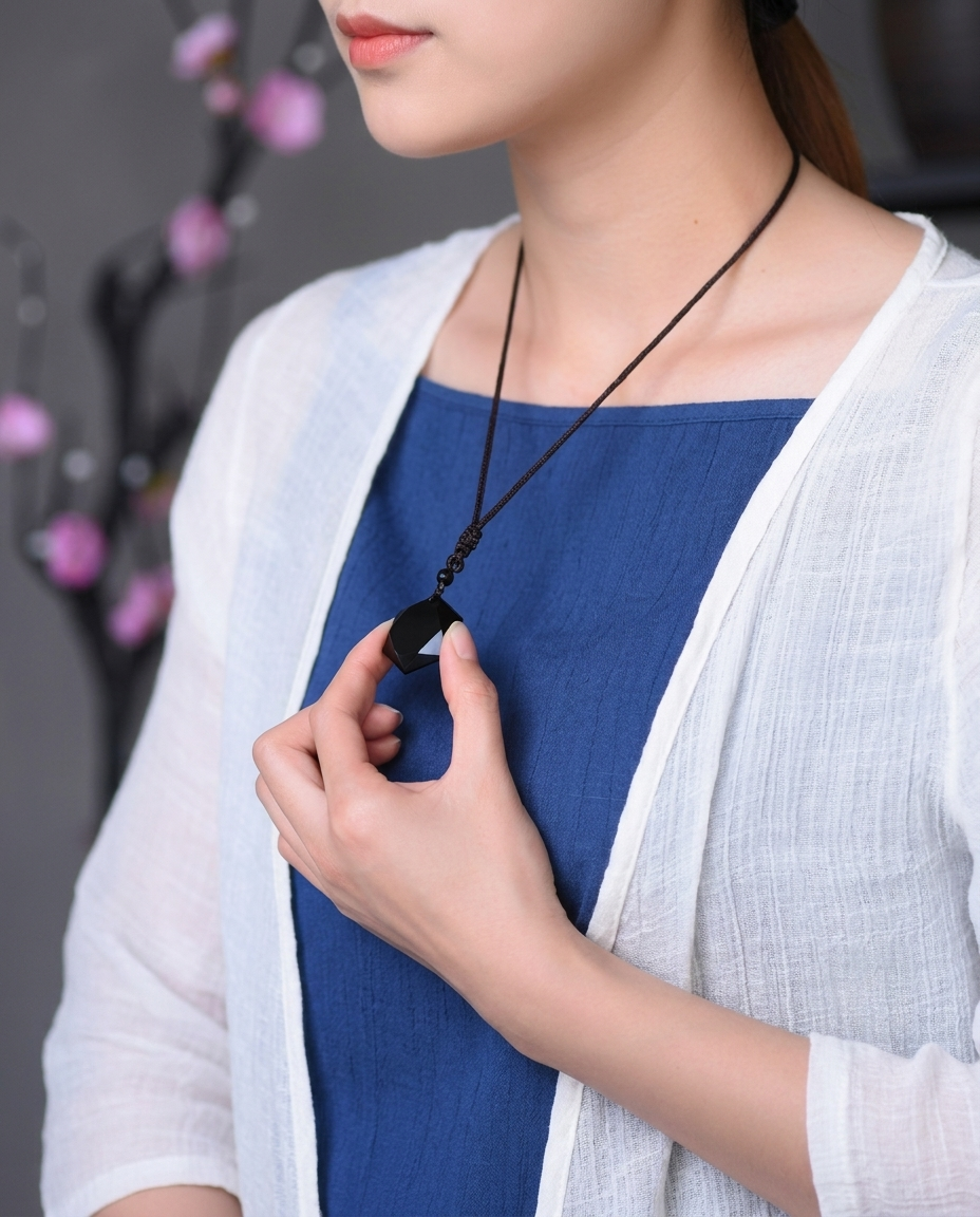 Obsidian Geometry Pendant Necklace