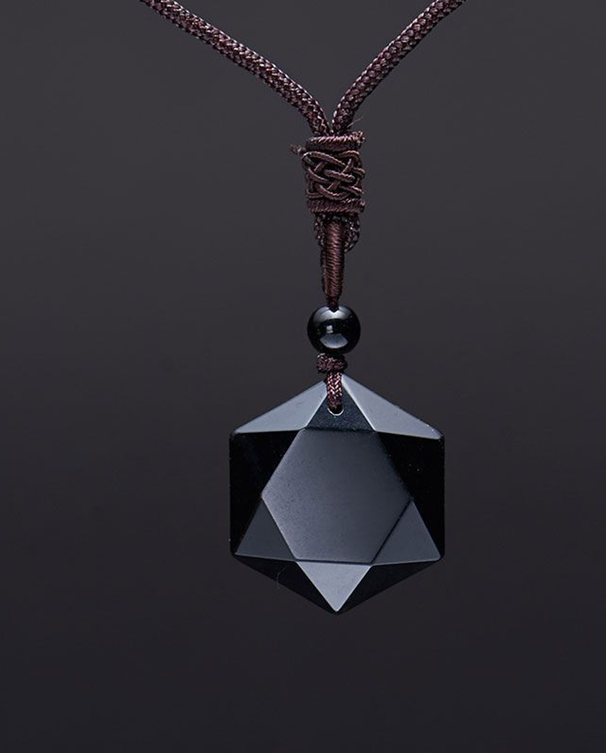 Obsidian Geometry Pendant Necklace, hexagram