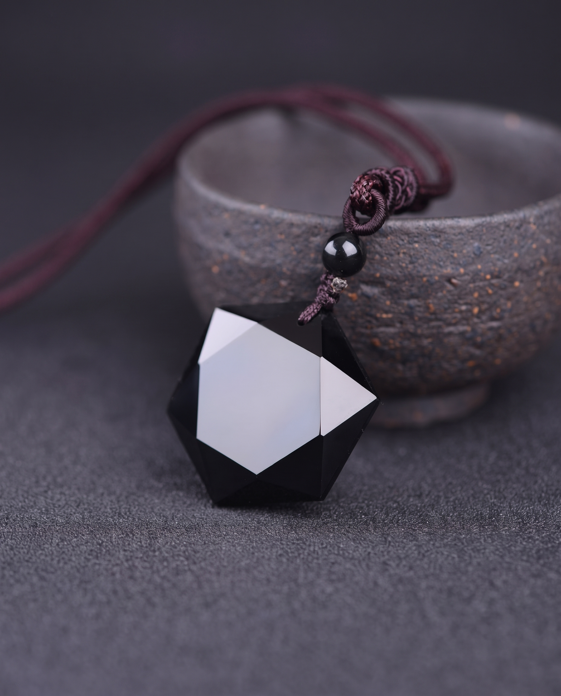 Obsidian Geometry Pendant Necklace, hexagram
