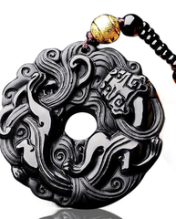 Coiled Pixiu obsidian ring pendant carved edge to edge