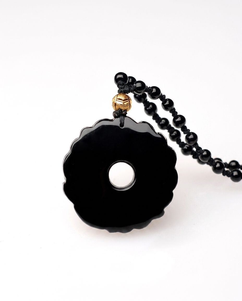 Coiled Pixiu obsidian pendant scalloped back