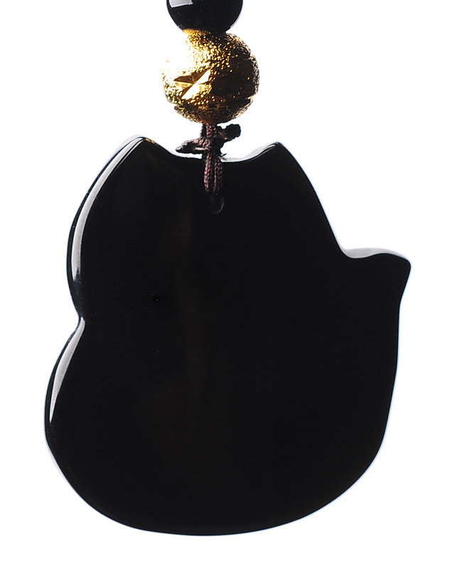 Fox obsidian pendant back