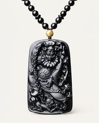 Zhong Kui obsidian pendant necklace on ivory studio background