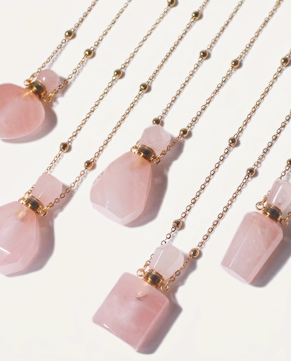 Rose Quartz Potion Bottle Necklace