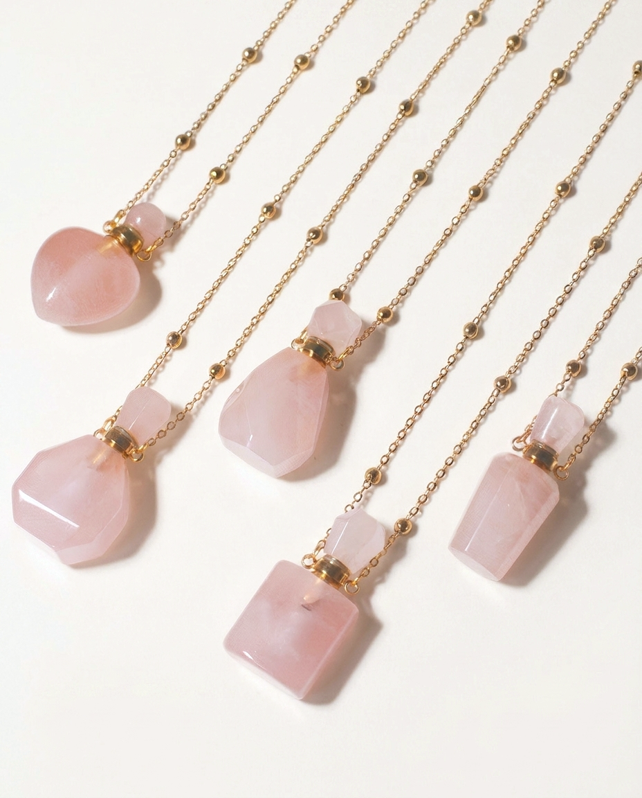 Rose Quartz Potion Bottle Necklace
