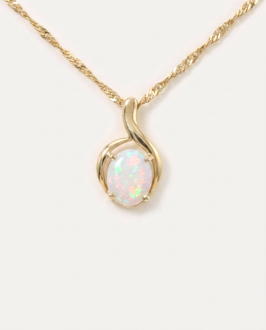 Solid Australian Opal Necklace 18K Gold