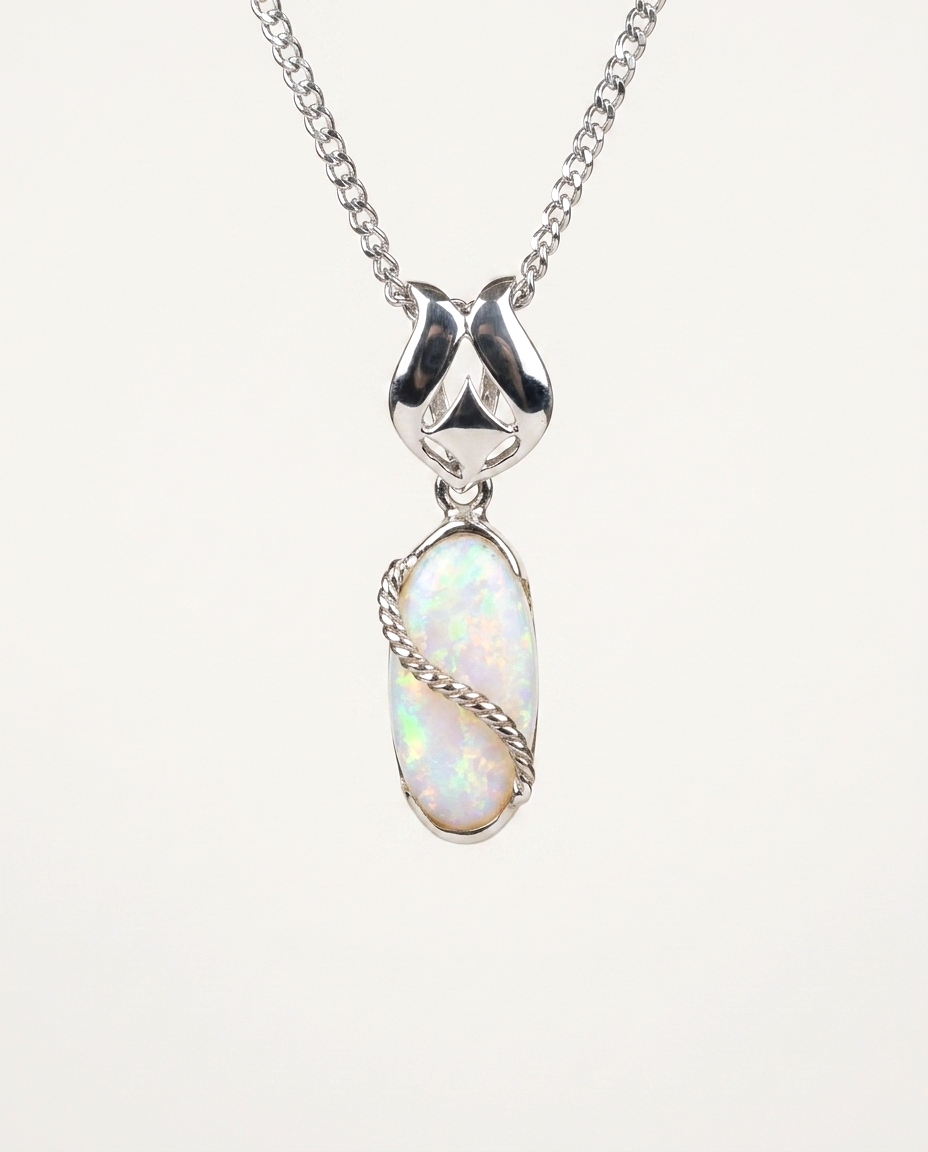 Solid Australian Opal Necklace | Sterling Silver