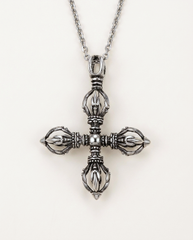 Double vajra cross pendant detail