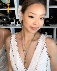 Model wearing the vajra scepter necklace