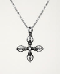 Double vajra cross titanium steel necklace