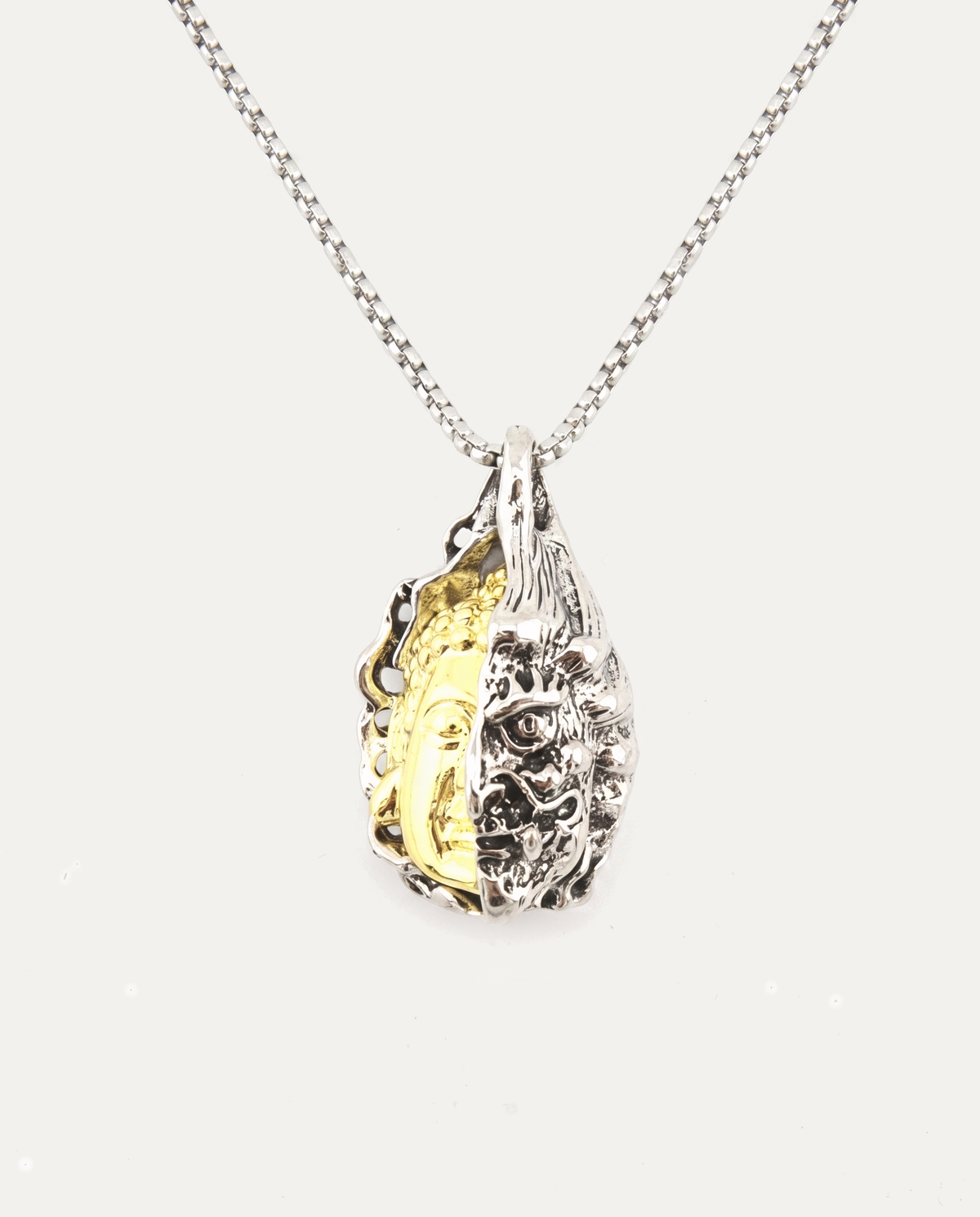 Two face Buddha titanium steel necklace, Half and Half
