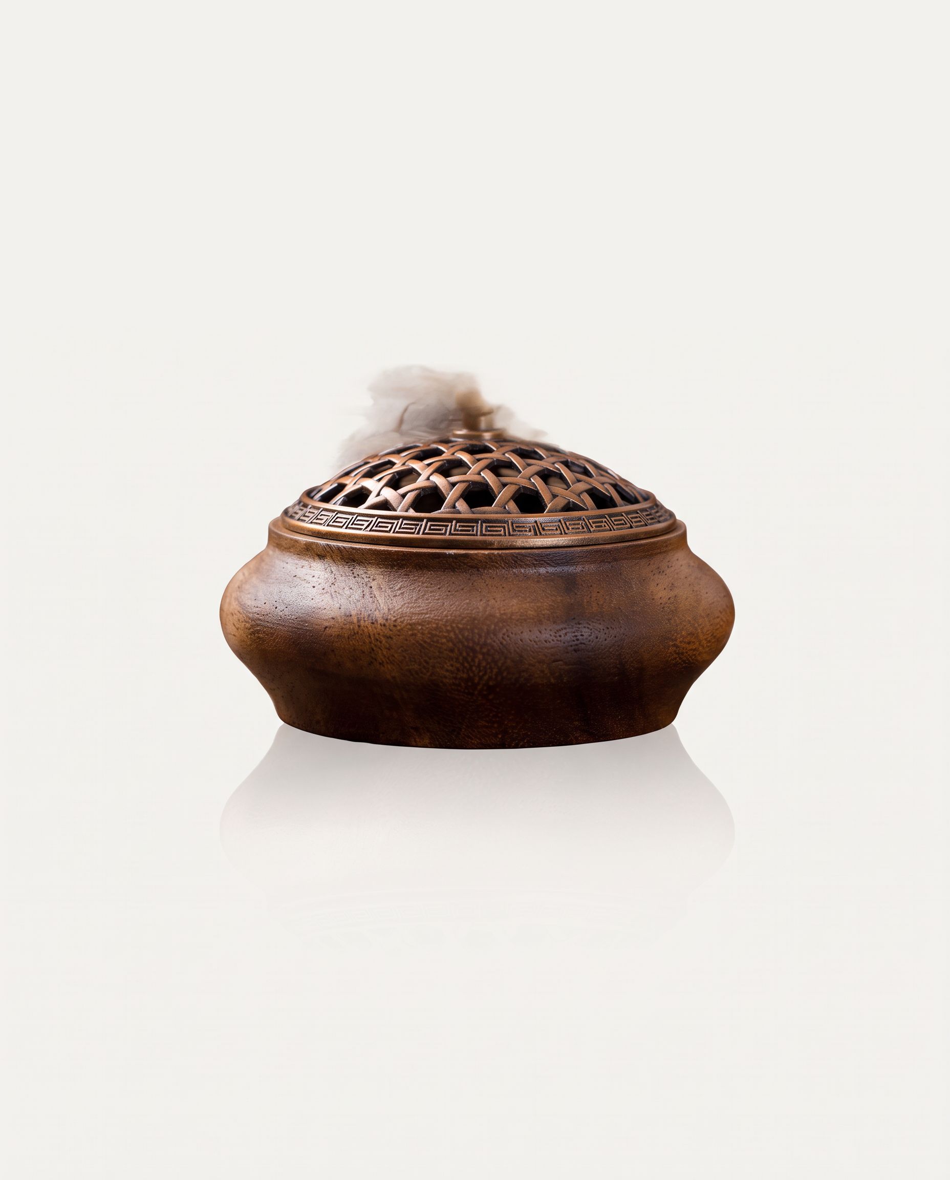 Walnut Incense Burner, As You Wish, bamboo-weave lid