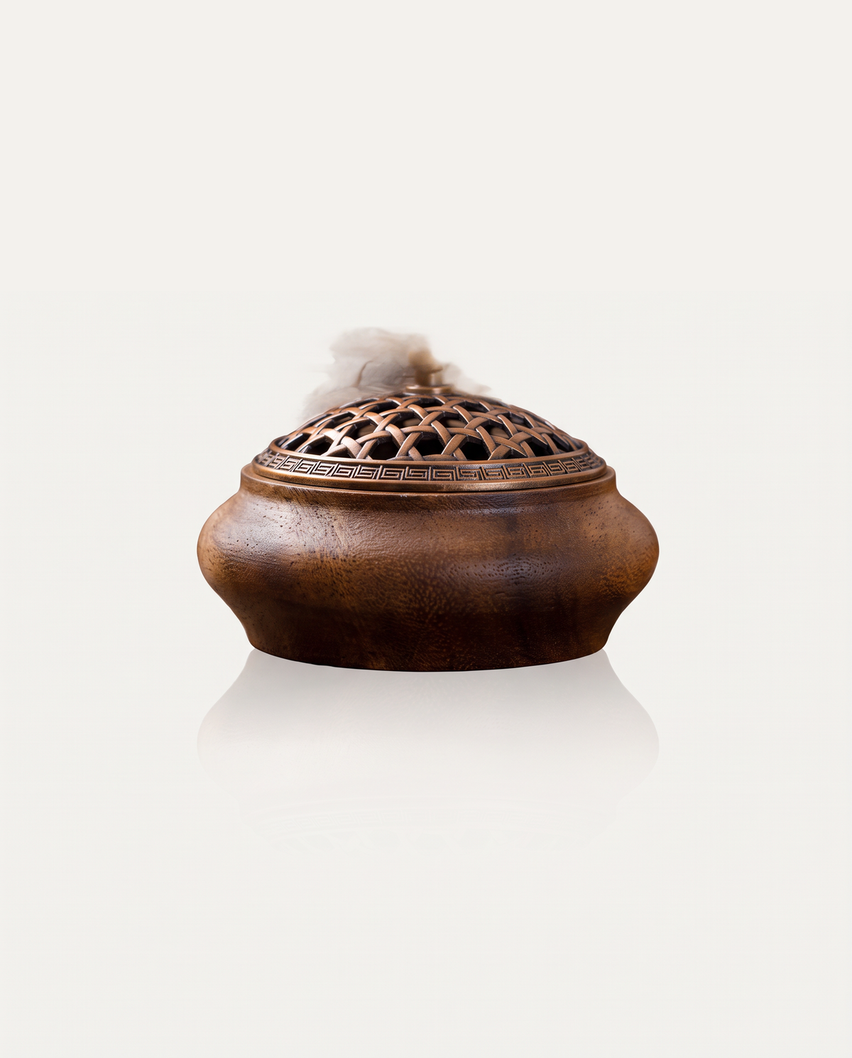 Walnut Incense Burner, As You Wish, bamboo-weave lid