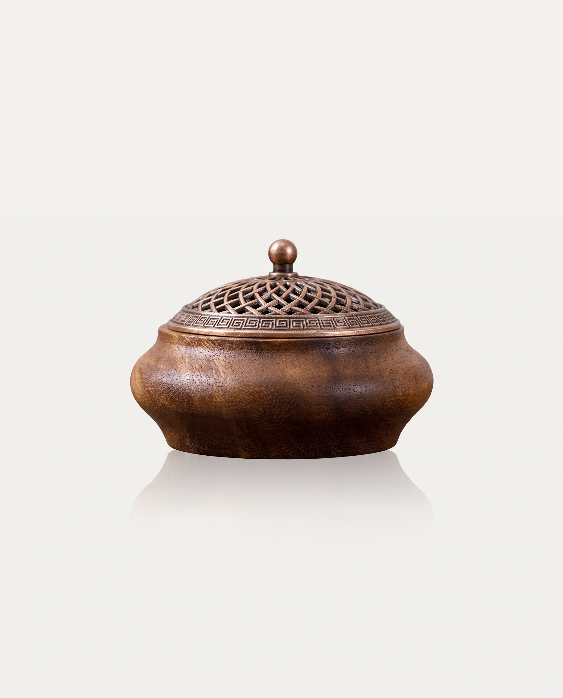 Walnut Incense Burner, As You Wish, striped lid