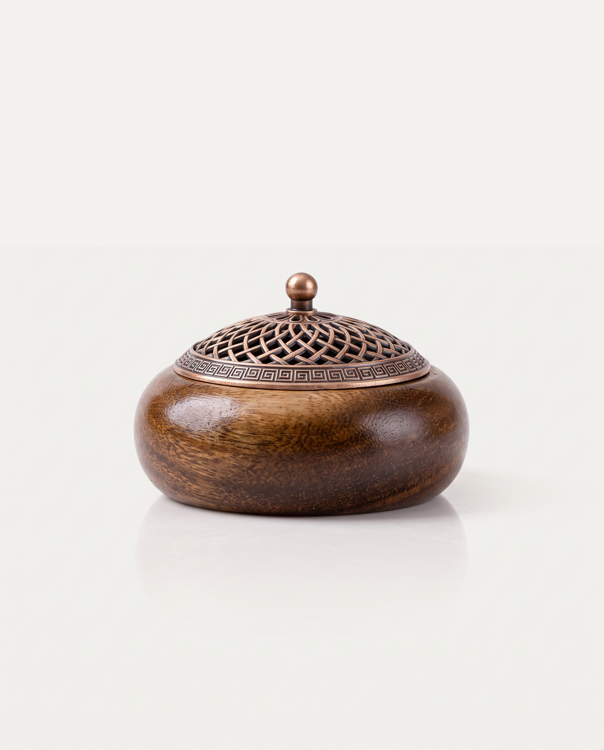 Walnut Incense Burner, Clouds Passing, striped lid