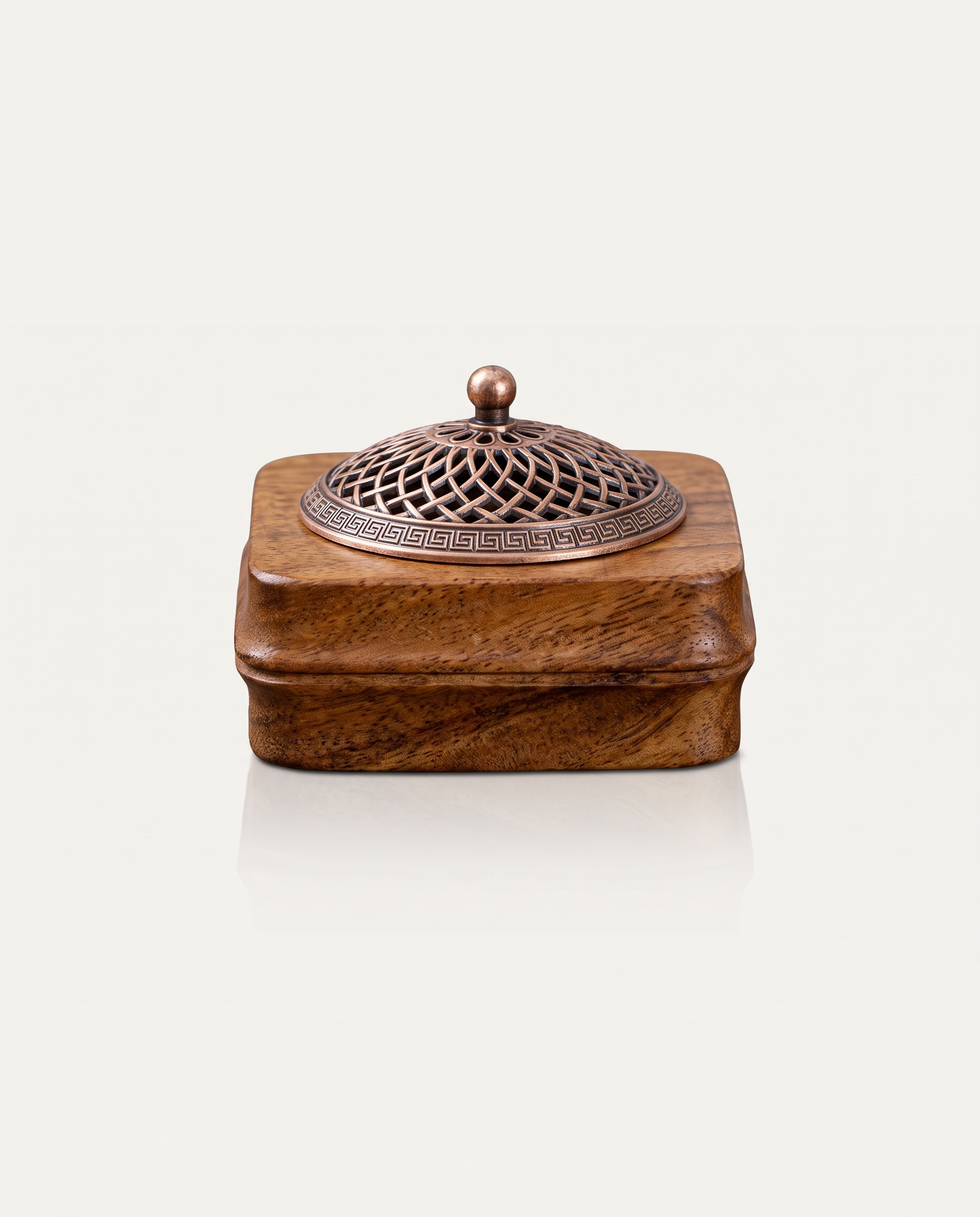 Walnut Incense Burner, Bamboo Ascending, striped lid