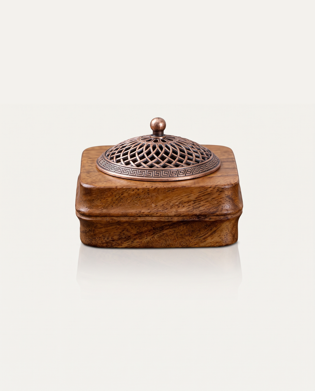 Walnut Incense Burner, Bamboo Ascending, striped lid
